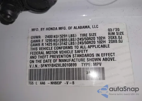 2020 Honda Passport Awd Sport z USA, uszkodzony, nr VIN 5FNYF8H2XLB010899
